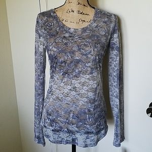 Pretty Shades of Grey Lace Long Sleeve Shirt